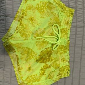 aerie Lime Green Tropical Leaf Swim Shorts